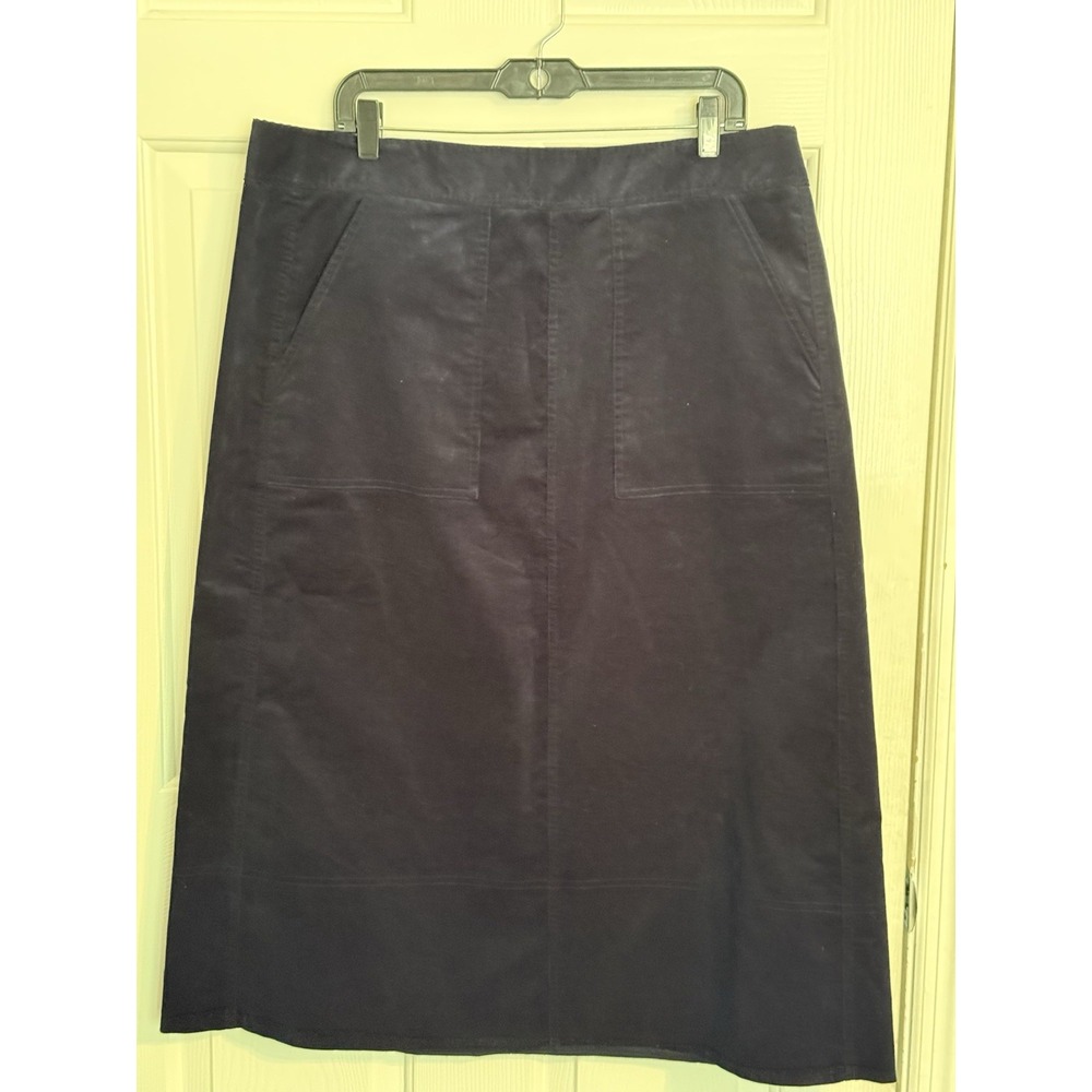 Talbots navy Corduroy Midi A-Line Skirt Size 16 Stretch Pockets nautical classy